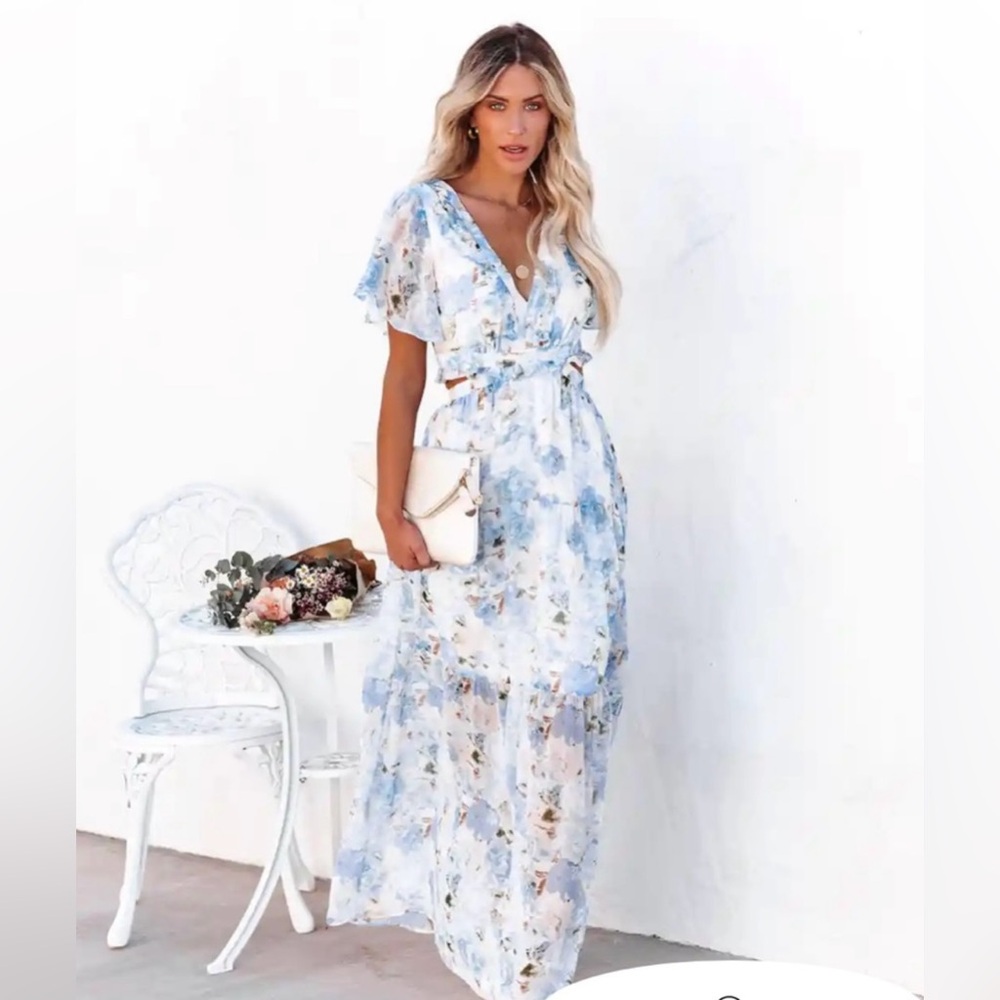 VICI Elegant Floral Blue Maxi Dress | S